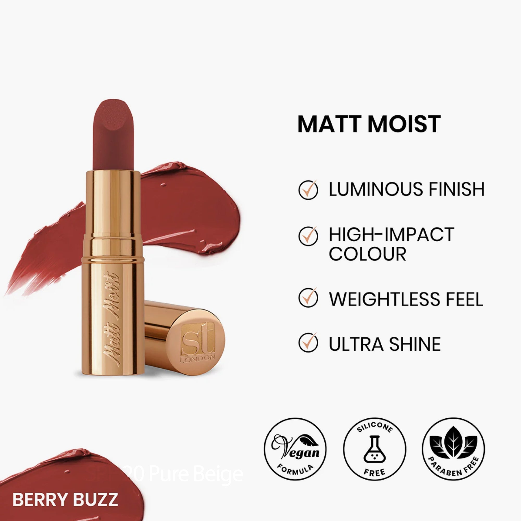 ST London Matt Moist Long Lasting Lipstick Berry Buzz 4.5gm